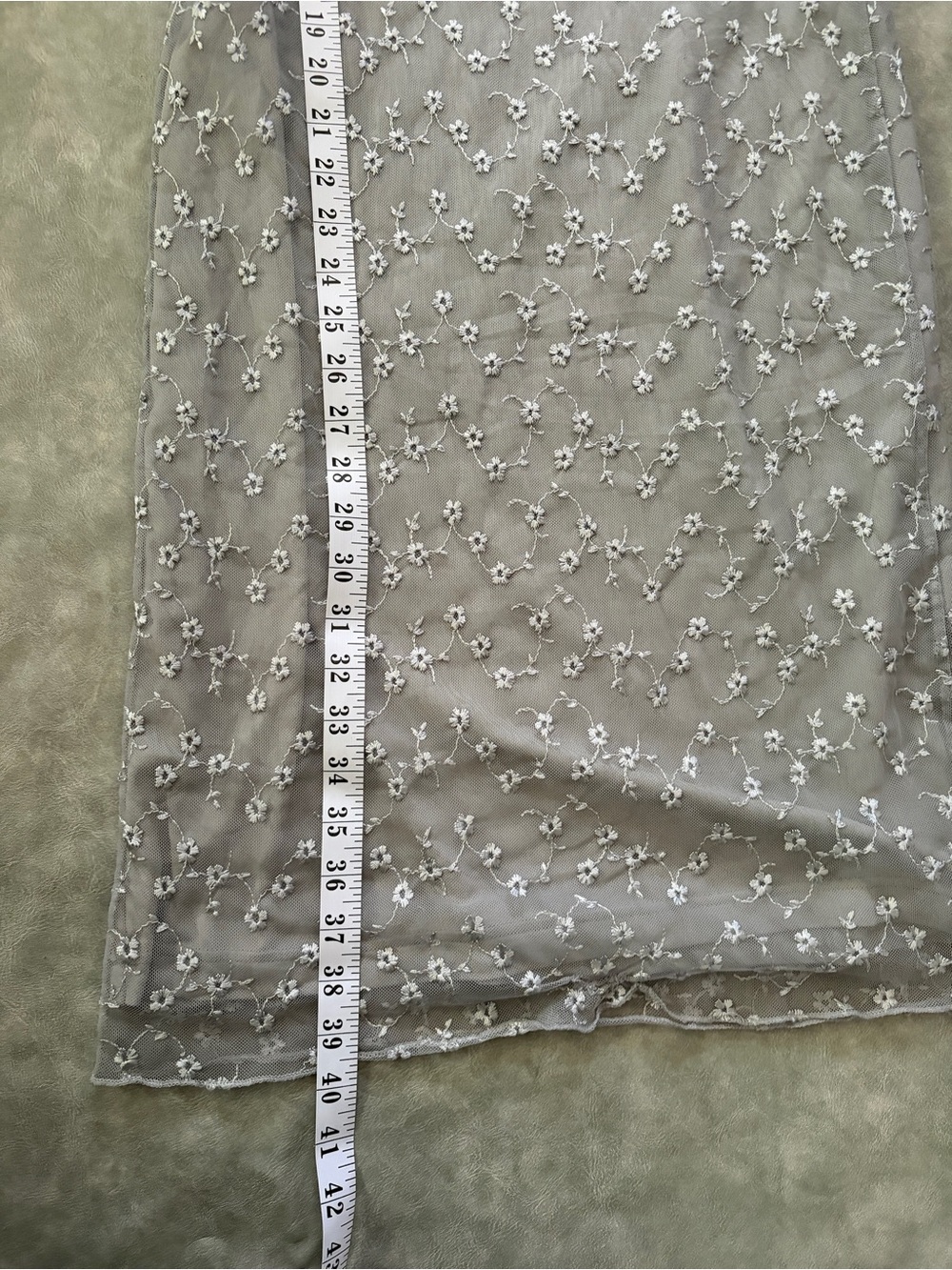 Vintage 90s Romantic Silver Grey Floral Embroidered Sheer Mesh Midi Dress - Picture 10 of 12